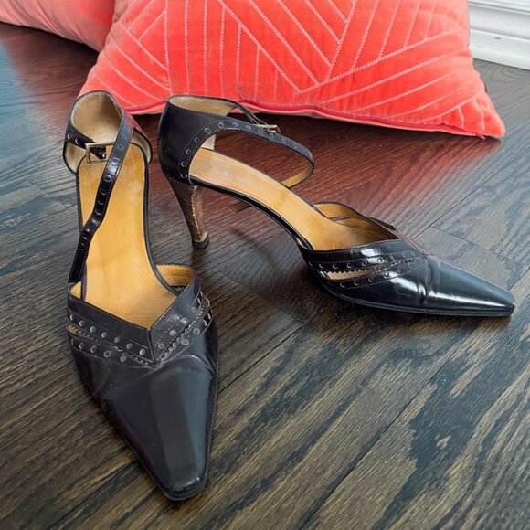 Gucci Designer 3” Heels, Pointed-Toe, Rich Brown Leather - Picture 1 of 6